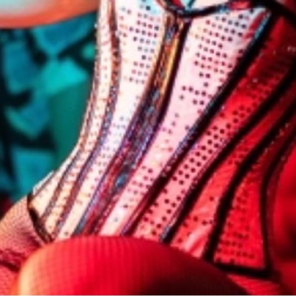 Black and white circus sequin zip up corset